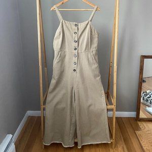 Wishlist Tan/Beige denim wide leg overall jumpsuit
